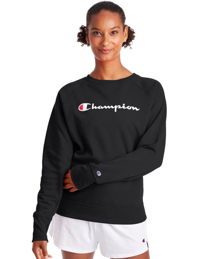 Champion Sweatshirt Dames - Zwart - Powerblend Fleece Classic Crew Script Logo ( 530479-BQX )